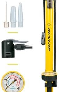 Dunlop Fahrradpumpe mit Doppelventil - Hochdruck Fußpumpe für alle Ventile bis 12 Bar - Ideal für Radfahrer