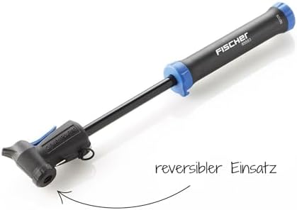 FISCHER Minipumpe Doppelhub Reversibel für schnelle Fahrradreifenfüllung, Schwarz