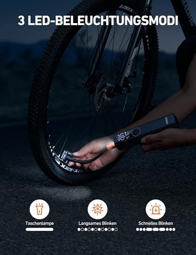 AstroAI Elektrische Fahrradpumpe 150PSI – Tragbare Akku-Luftpumpe für Stadt- und Mountainbikes, leistungsstark und viels