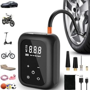 Kabellose elektrische Fahrradpumpe von – tragbare Akku Luftpumpe mit Autostop, LED-Licht für Fahrrad, E-Bike und Auto!