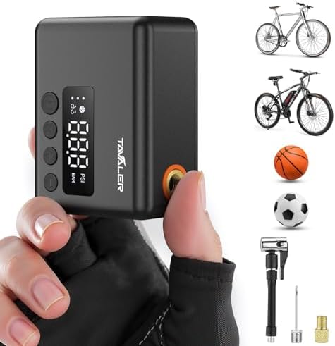 Tavaler Mini Fahrradpumpe Elektrisch | Akkubetriebene Pumpe mit Manometer für Rennrad, E-Bike & Mountainbike - Hochdruck
