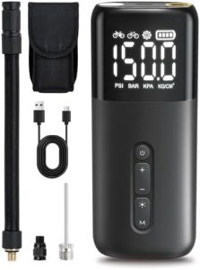 HT10 Elektrische Fahrradpumpe – 150PSI Mini Luftpumpe mit Digitalanzeige, ideal für Rennrad & E-Bikes