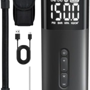 HT10 Elektrische Fahrradpumpe – 150PSI Mini Luftpumpe mit Digitalanzeige, ideal für Rennrad & E-Bikes