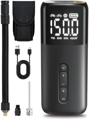 HT10 Elektrische Fahrradpumpe – 150PSI Mini Luftpumpe mit Digitalanzeige, ideal für Rennrad & E-Bikes