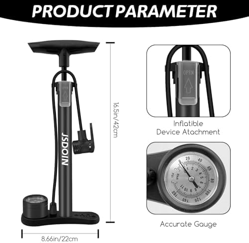 Jsdoin Luftpumpe Fahrrad-Standpumpe mit Manometer - Hochdruck bis 160 PSI für alle Ventile, ideal für unterwegs