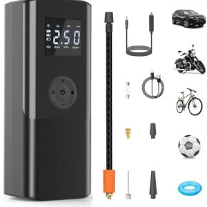 EasyPump Elektrische Fahrradpumpe 150PSI - Tragbarer 12V Kompressor mit Autostop, LCD-Display & USB-C Powerbank fürs sch