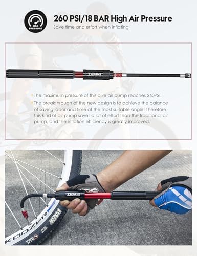 Tiakia Mini Fahrradpumpe 260PSI – Kompakte Handpumpe für Presta & Schrader, ideal für BMX, Mountainbike & Rennrad!
