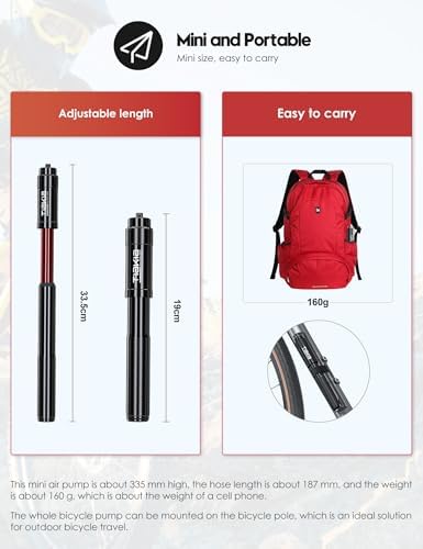 Tiakia Mini Fahrradpumpe 260PSI – Kompakte Handpumpe für Presta & Schrader, ideal für BMX, Mountainbike & Rennrad!