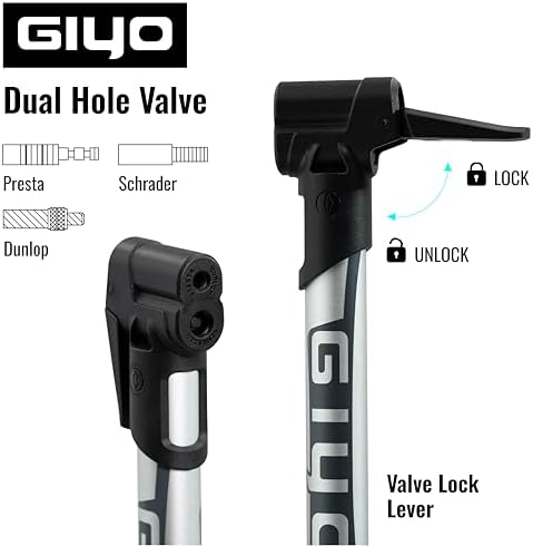 GIYO GP-44DH Mini-Fahrradpumpe für Tubeless-Reifen, ergonomischer Griff, Anti-Clog-Design, ideal für unterwegs