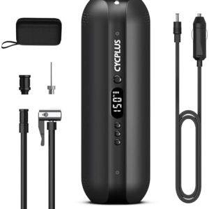 CYCPLUS 12V DC/AC Luftpumpe - Tragbare elektrische Mini Reifenpumpe mit 50PSI für Fahrräder, Motorräder und Autos