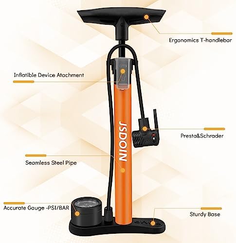 Jsdoin Luftpumpe Fahrrad-Standpumpe mit Manometer - Hochdruck bis 160 PSI für alle Ventile, ideal für unterwegs