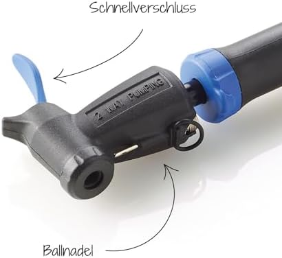 FISCHER Minipumpe Doppelhub Reversibel für schnelle Fahrradreifenfüllung, Schwarz