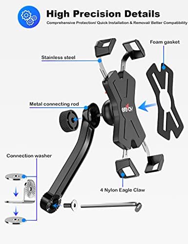 Grefay Motorrad Handyhalterung aus Metall – 360° drehbar, für 4,5-6,8 Zoll Smartphones, ideal für Motorradtouren