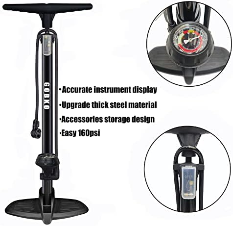 GOBKO Fahrradpumpe mit Manometer – Hochdruck 160 PSI für Rennrad und MTB, perfekte Sportballpumpe für unterwegs