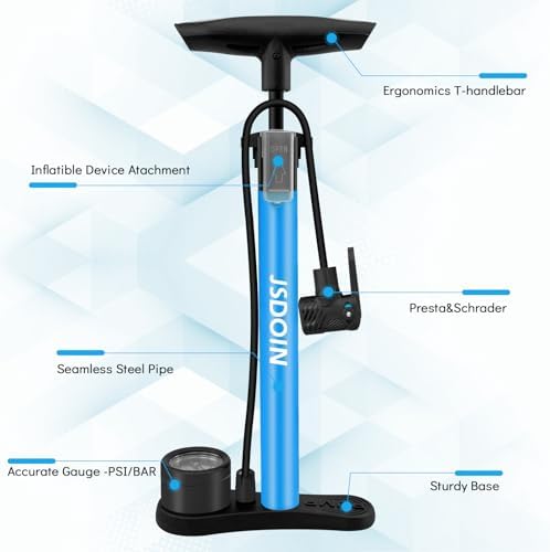 Jsdoin Luftpumpe Fahrrad-Standpumpe mit Manometer - Hochdruck bis 160 PSI für alle Ventile, ideal für unterwegs