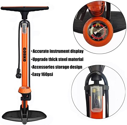 GOBKO Fahrradpumpe mit Manometer – Hochdruck 160 PSI für Rennrad und MTB, perfekte Sportballpumpe für unterwegs