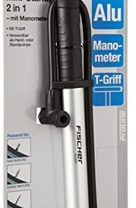 FISCHER Mini-Standpumpe 2in1 – Kompakte Pumpe mit Manometer für alle Ventile, ideal für unterwegs