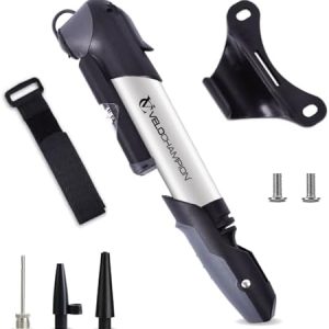 VeloChampion Mini Fahrradpumpe - Tragbare & kompakte Pumpe mit Rahmenhalterung für Presta, Schrader & Dunlop