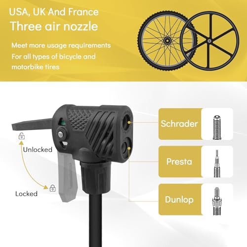 Jsdoin Luftpumpe Fahrrad-Standpumpe mit Manometer - Hochdruck bis 160 PSI für alle Ventile, ideal für unterwegs