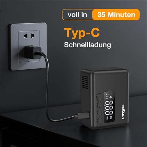 Tavaler Mini Fahrradpumpe Elektrisch | Akkubetriebene Pumpe mit Manometer für Rennrad, E-Bike & Mountainbike - Hochdruck