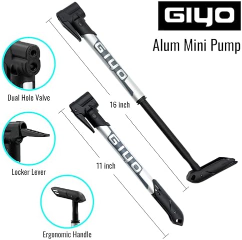 GIYO GP-44DH Mini-Fahrradpumpe für Tubeless-Reifen, ergonomischer Griff, Anti-Clog-Design, ideal für unterwegs