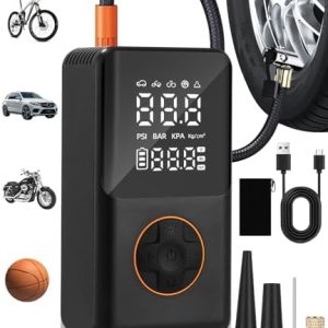 Tragbare Elektrische Luftpumpe 150PSI, Mini Reifenkompressor mit 4000mAh Akku & LED-Licht für Fahrräder, Motorräder und