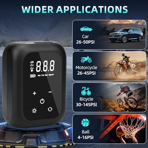 Kabellose elektrische Fahrradpumpe von – tragbare Akku Luftpumpe mit Autostop, LED-Licht für Fahrrad, E-Bike und Auto!