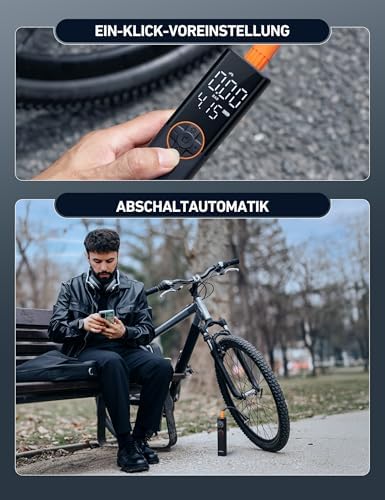 AstroAI Elektrische Fahrradpumpe 150PSI – Tragbare Akku-Luftpumpe für Stadt- und Mountainbikes, leistungsstark und viels