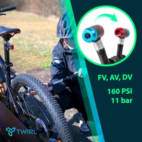 TWIRL Mini Fahrradpumpe mit ausziehbarem Schlauch – Kompakte Luftpumpe für alle Ventile unterwegs