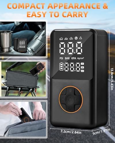 Tragbare Elektrische Luftpumpe 150PSI, Mini Reifenkompressor mit 4000mAh Akku & LED-Licht für Fahrräder, Motorräder und