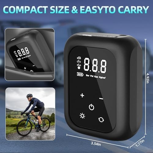 Kabellose elektrische Fahrradpumpe von – tragbare Akku Luftpumpe mit Autostop, LED-Licht für Fahrrad, E-Bike und Auto!