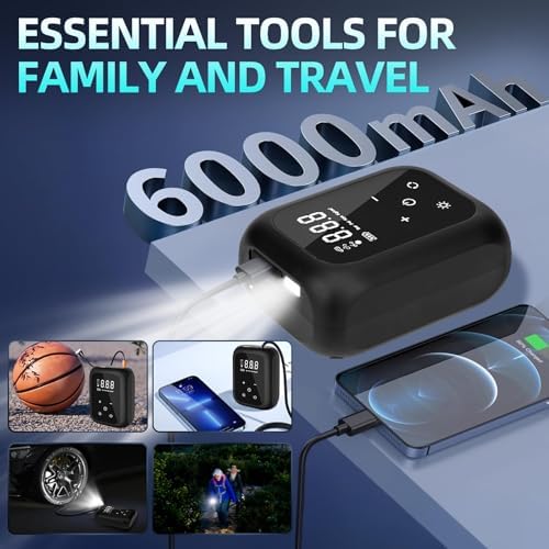 Kabellose elektrische Fahrradpumpe von – tragbare Akku Luftpumpe mit Autostop, LED-Licht für Fahrrad, E-Bike und Auto!