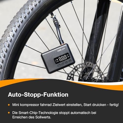 Tavaler Mini Fahrradpumpe Elektrisch | Akkubetriebene Pumpe mit Manometer für Rennrad, E-Bike & Mountainbike - Hochdruck