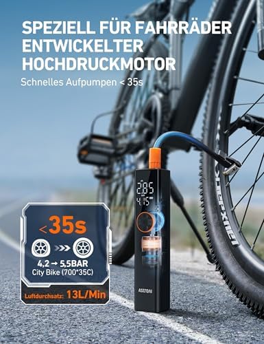 AstroAI Elektrische Fahrradpumpe 150PSI – Tragbare Akku-Luftpumpe für Stadt- und Mountainbikes, leistungsstark und viels