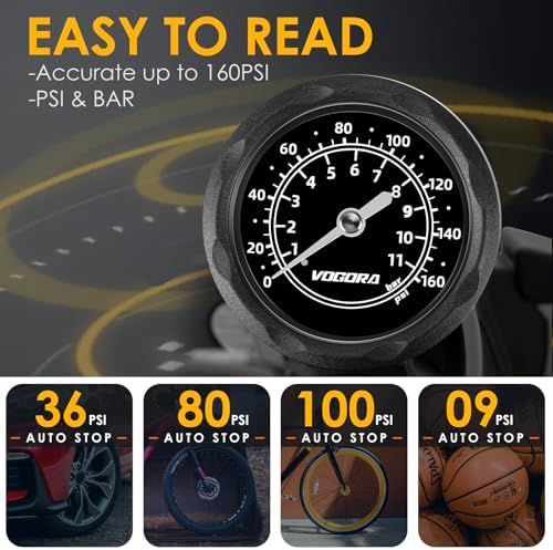 Fahrradpumpe von – Universelle Luftpumpe für alle Ventile mit 160PSI Manometer, ideal für Sport und Freizeit.